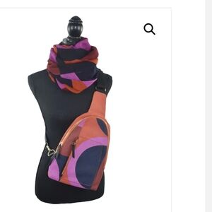 Vibrant Geometric Crossbody Bag and Scarf Set
